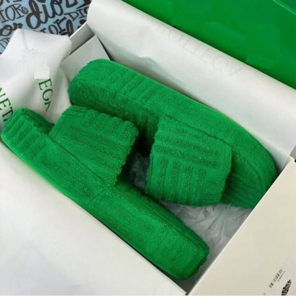 Grass Green Platform Slides Wool Cloth Bottega Veneta Inspired Sandals Shoes - Picture 5 of 11